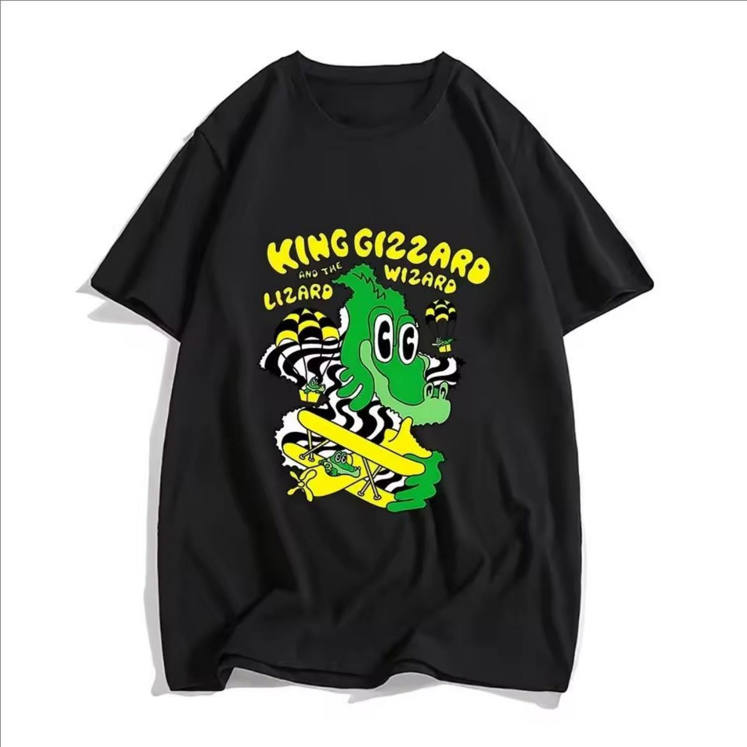 King Gizzard & The Lizard Wizard Футболки Женские Парашют Крокодил Футболки Фото Футболки Аниме Принт Мультфильм Мода Харадзюку S