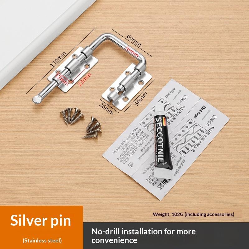 1 Set Silver/Black Non Perforated 90/180 Degree Gate Latch Stainless Steel Door Latch Lock Safety Thickened Door Buckle Fences