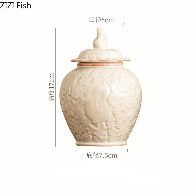 Relief Rabbit Tea Can Creative Ceramic Sealed General Can Decoration Home Kitchen Large Capacity Tea Storage Can Organizer
