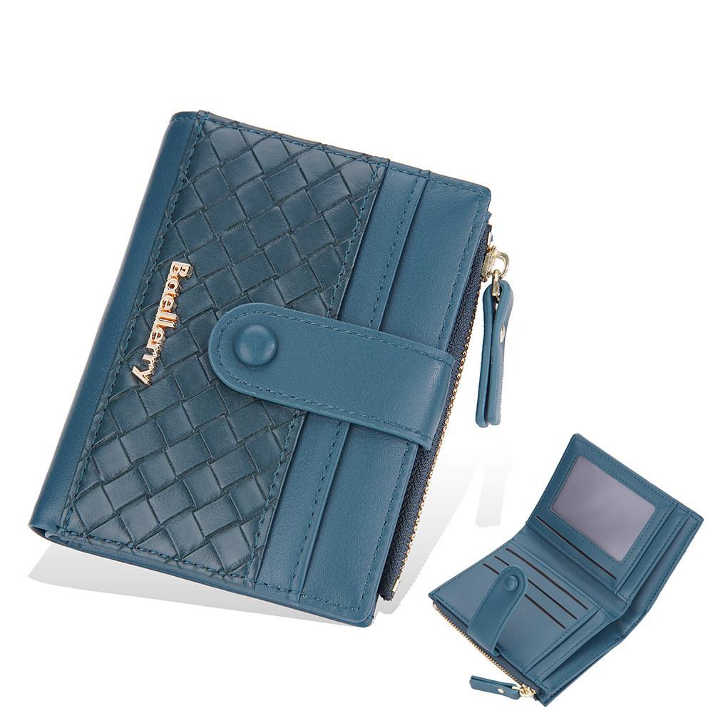 Pu Leather Womens Wallet With Woven Pattern And Zipper Closure For Daily Use