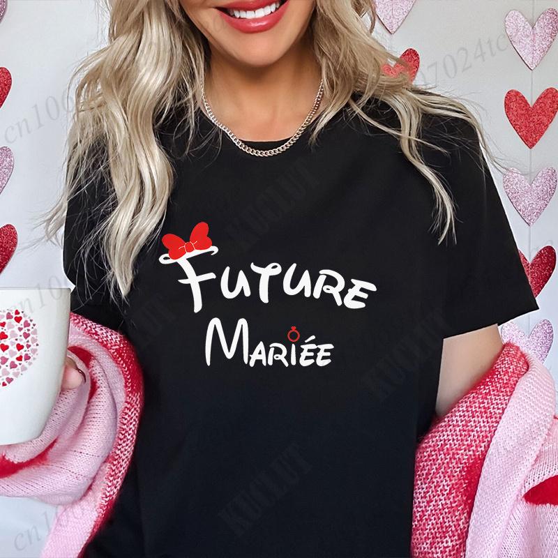 Bachelorette Hen Party Evjf Future Team Bride T-Shirt French Women Short Sleeved Tees Graphic Tops Bridal Shower Wedding Clothes