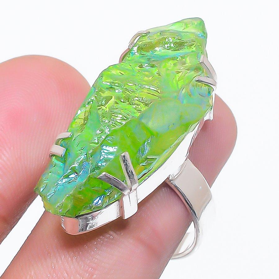 

Натуральный зеленый титановый кварц 925 стерлинговое серебро ювелирное кольцо размер 9 b1G35