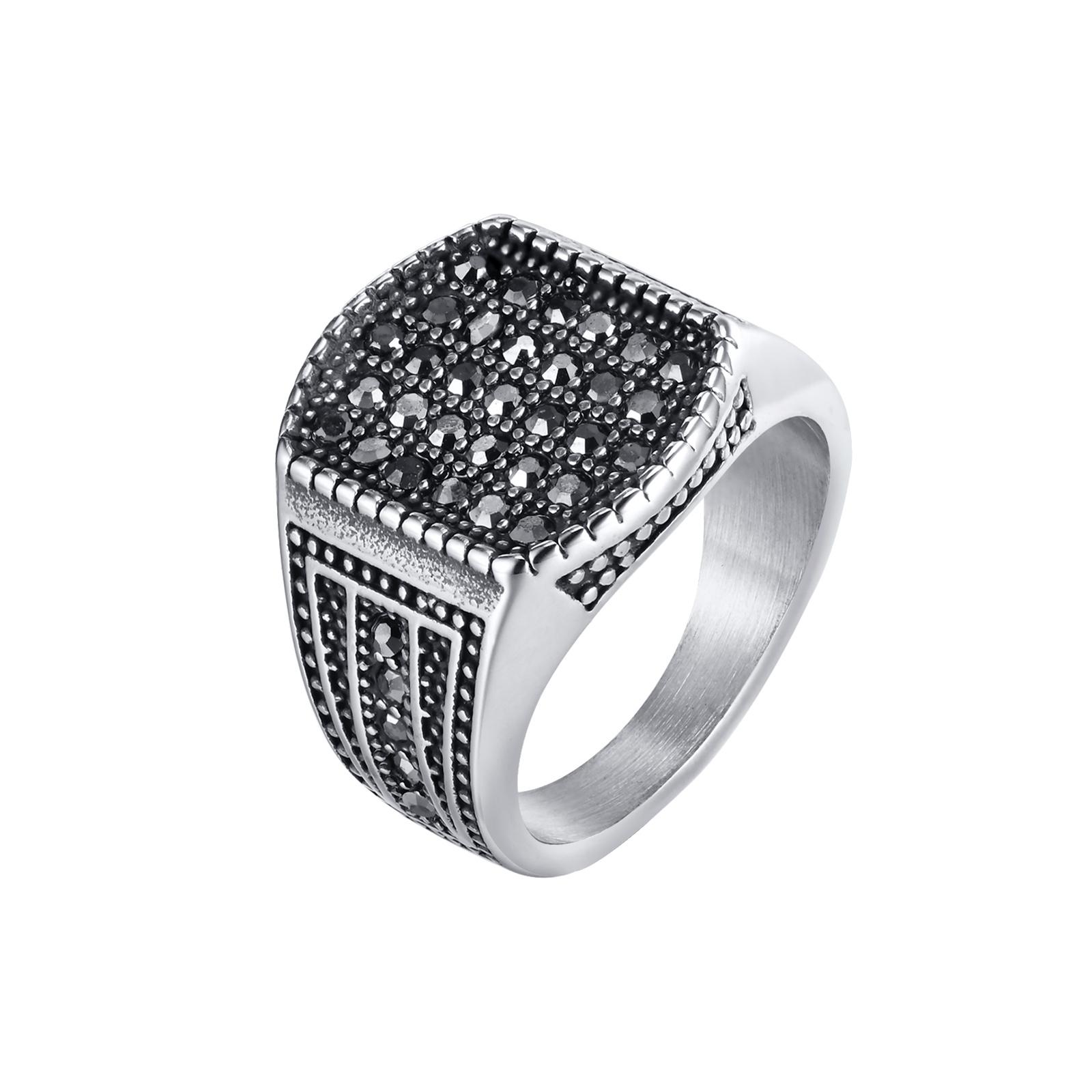 Vnox 16,7 mm Biker Siegelring für Männer, Geometrischer Oberring aus Edelstahl, Stempel Fingerring mit schwarzen Zirkonia-Steinen, Geschenk für ihn Ehemann 12 black