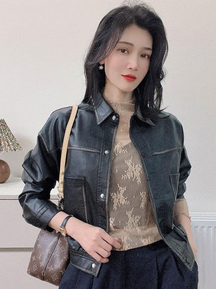 Geacă de piele retro de damă de înaltă calitate - Slim fit, elegantă, casual Primăvară/Toamnă 2025