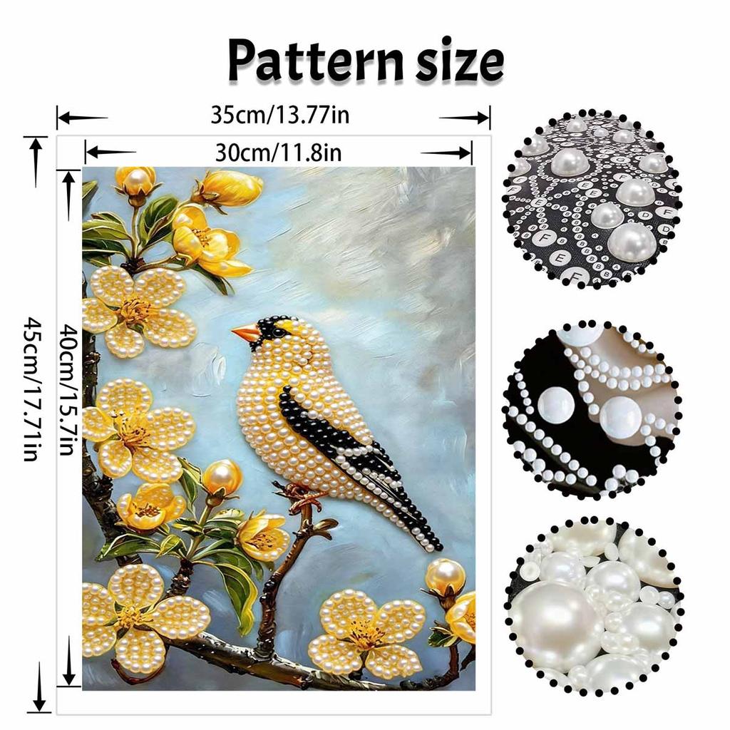 Rahmenloses DIY Perlenmalerei-Set Gelber Vogel Blumenmuster Kreatives Entspannendes Bastel-Leinwand Heimdekoration Erwachsenen-Geschenk