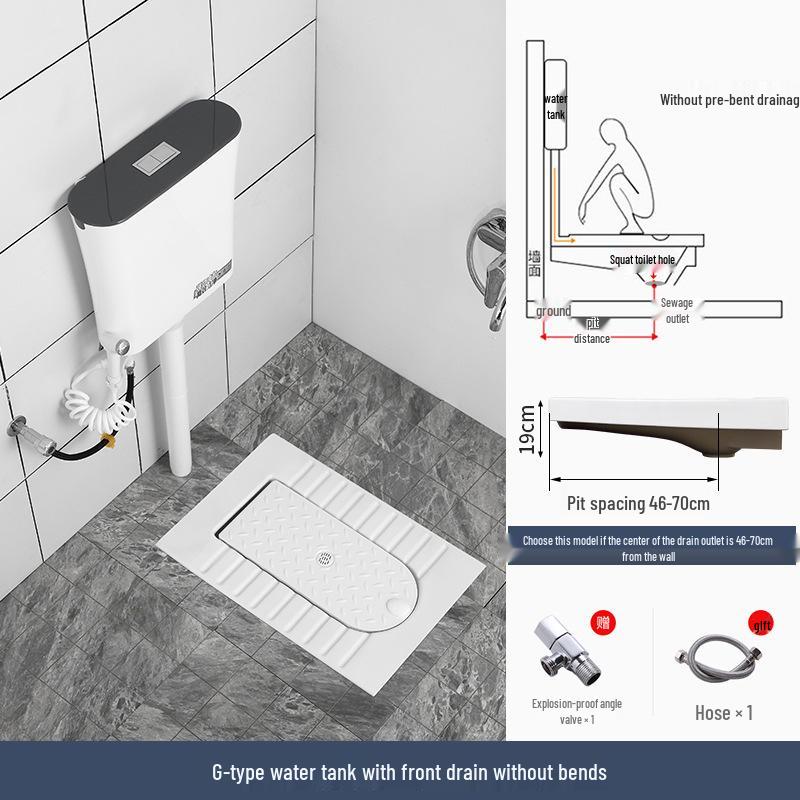 Compact Ceramic Squat Toilet with Flip Lid and Cover Plate