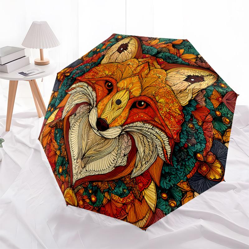 1 PC Automatic Folding Umbrella - Fox Pattern, Portable & Foldable Design with 8 Ribs, Christmas Birthday Gifts