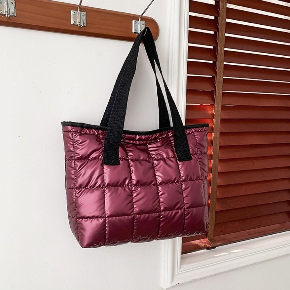 Underarm Down Cotton Tote Bag Soft Puffy Bag Trendy Cotton-padded Handbag  Girls