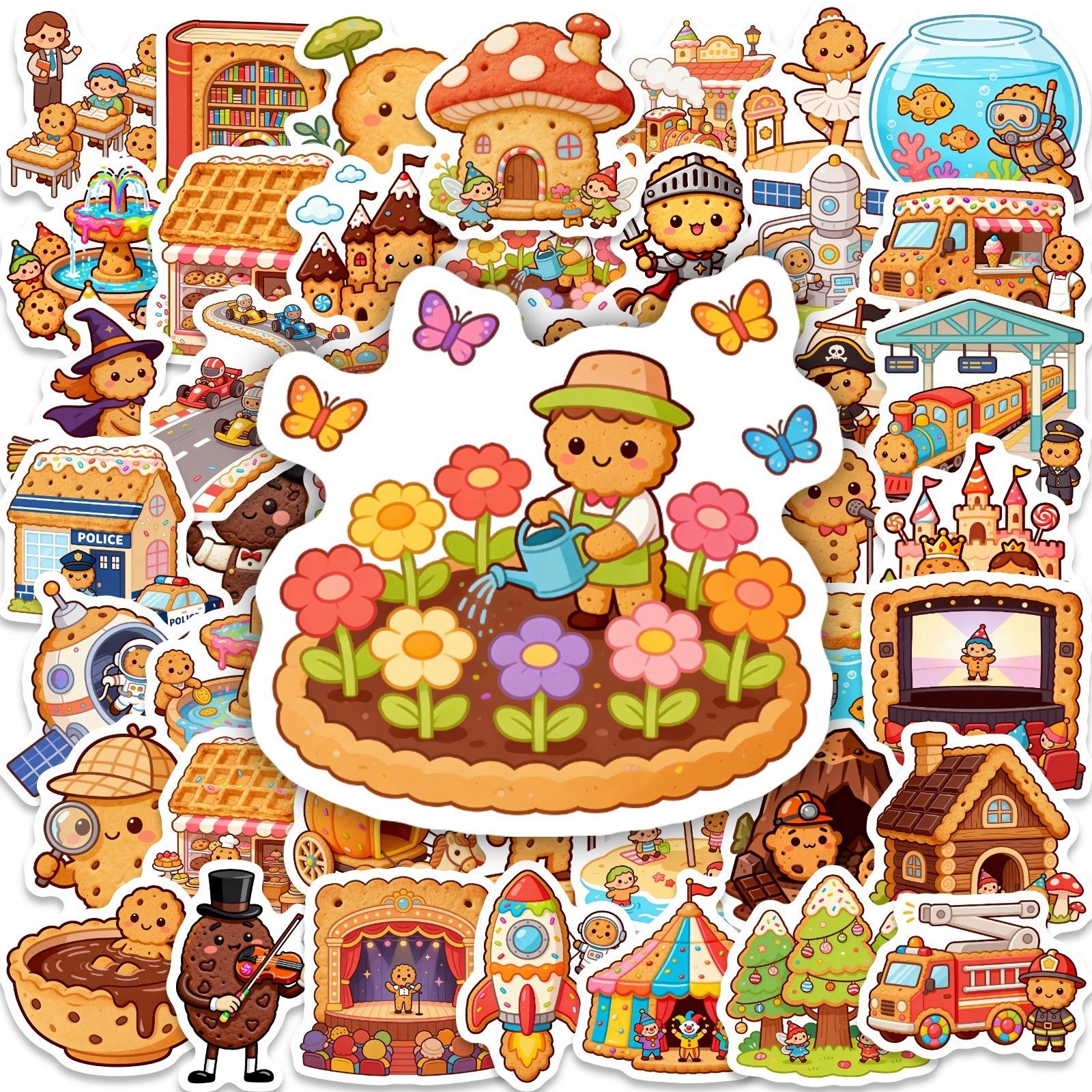 

50 Creative Biscuit Man Fairy Tale Paradise Stickers Cartoon Children S Fun Biscuit Kingdom Hand Account Mobile Phone Decoration Sticker Batch