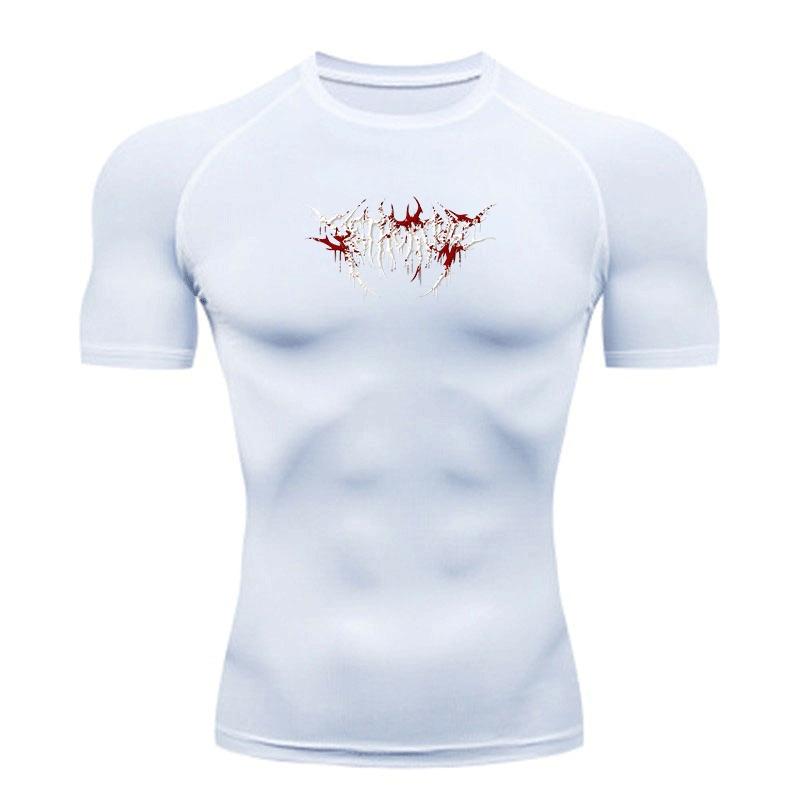 Men's Compression Athletic T-Shirt, Quick Dry Breathable Stretch Sport Top with Sharp Blood Drip Death Metal Style Print for Gym Workout Running Train