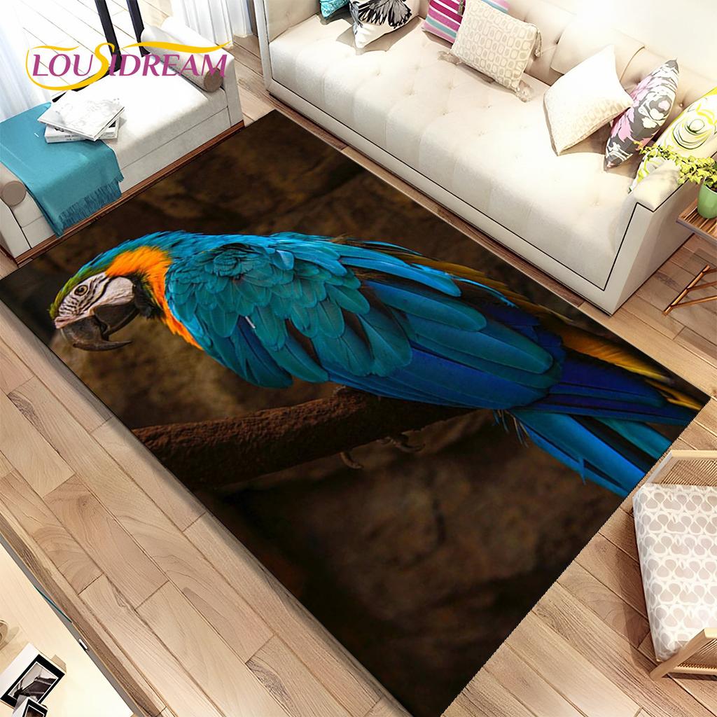Teppich mit bunten Papageien, Aras und Vögeln, Teppich für Zuhause, Wohnzimmer, Schlafzimmer, Sofa, Fußmatte, Küchendekoration, rutschfeste Bodenmatte für Kinder