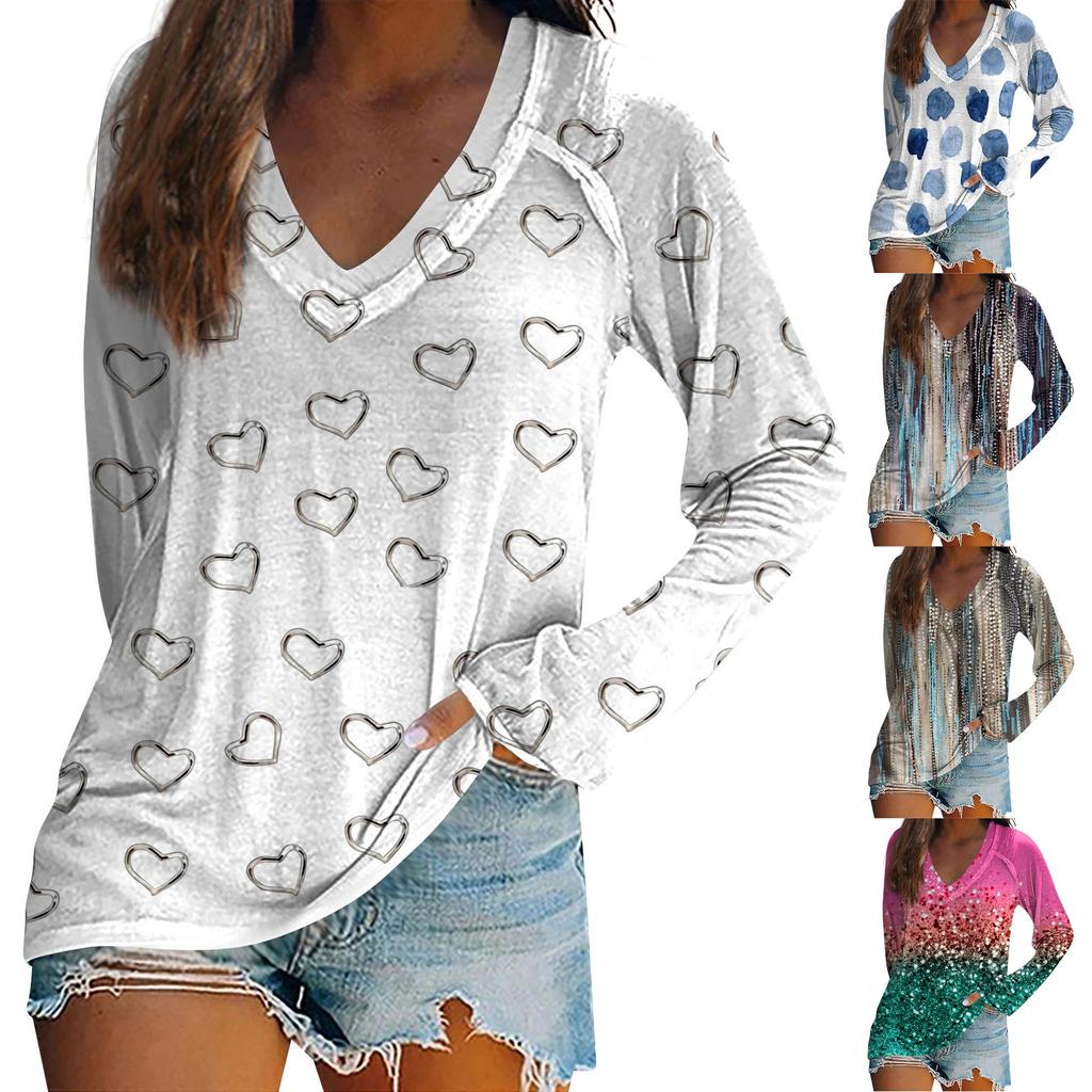 Damska koszulka z długim rękawem i dekoltem w kształcie litery V, wiązana w barwione kwiatowe paski, swobodny top