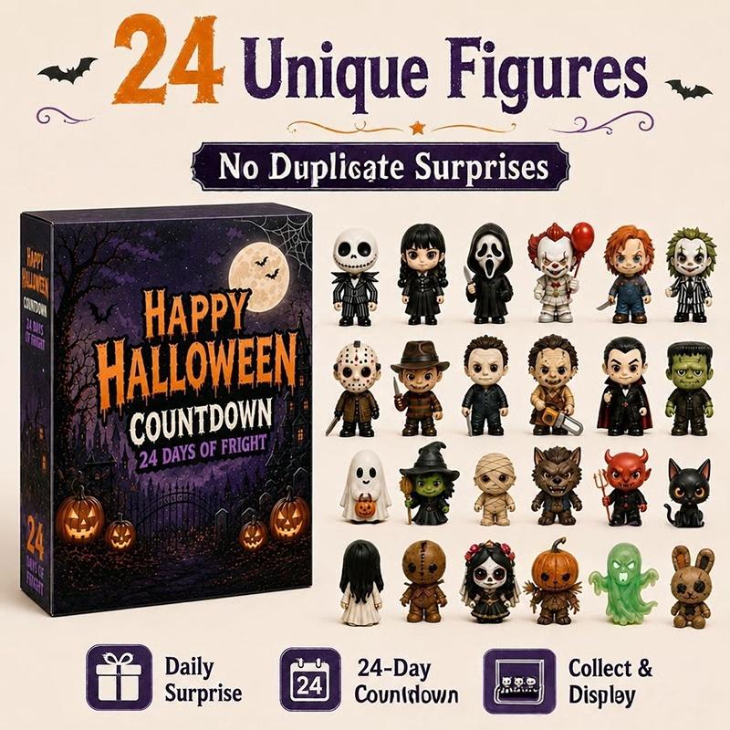 24 Days Halloween Countdown Advent Calendar with Spooky Ghost Figurines for Home Living Room Decor Party Gifts
