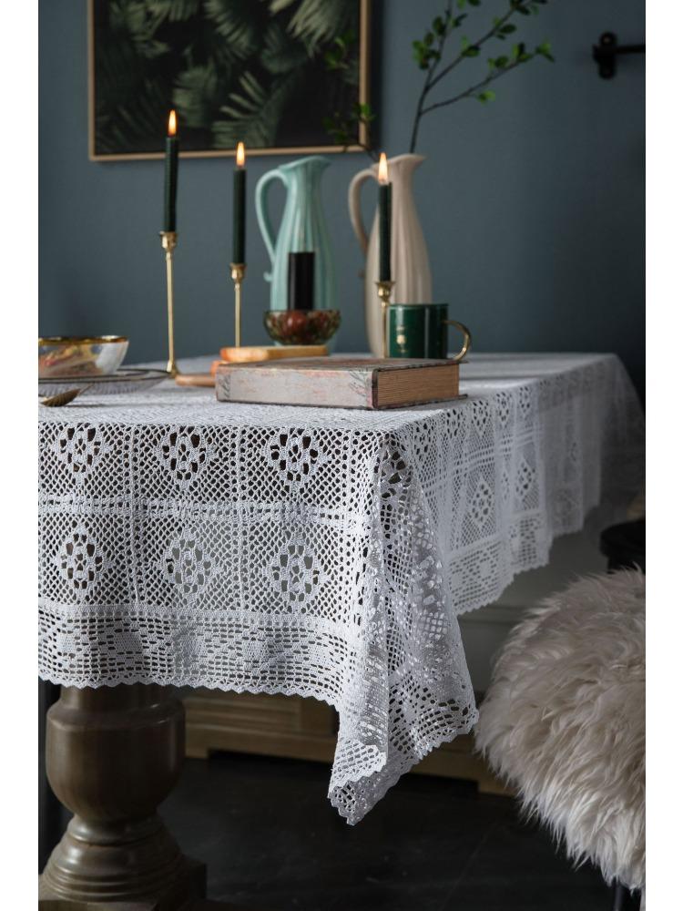 Bohemian Chic Häkelspitze Tischdecke - Aushöhlendes Design, Perfekt für Dinner & Partys, Bauernhausstil, Polyester, Rechteckig