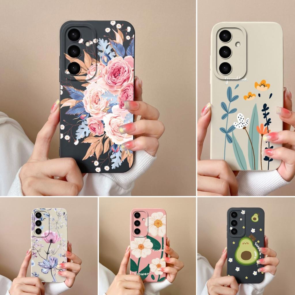 Shell For Samsung A05 A16 A56 A26 A36 F14 A05S S25 Plus Ultra Case Exquisite Avocado Durable Anti Slip Liquid Silicone Pretty Flower Cover For Samsung