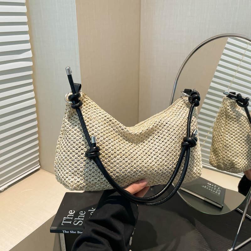 2 Summer lightweight casual woven straw women's bags simple trendy solid color shoulder underarm messenger bag