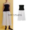 Spring New Women's Clothing Fashion Wind All-Matching Tube Top Patchwork Cold-Shoulder Straight Collar Midi Skirt Dress 4661309