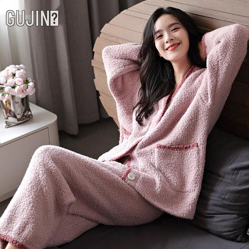 GUJIN Women s Autumn/Winter Half-Velvet Lounge & Pajama Set One Size