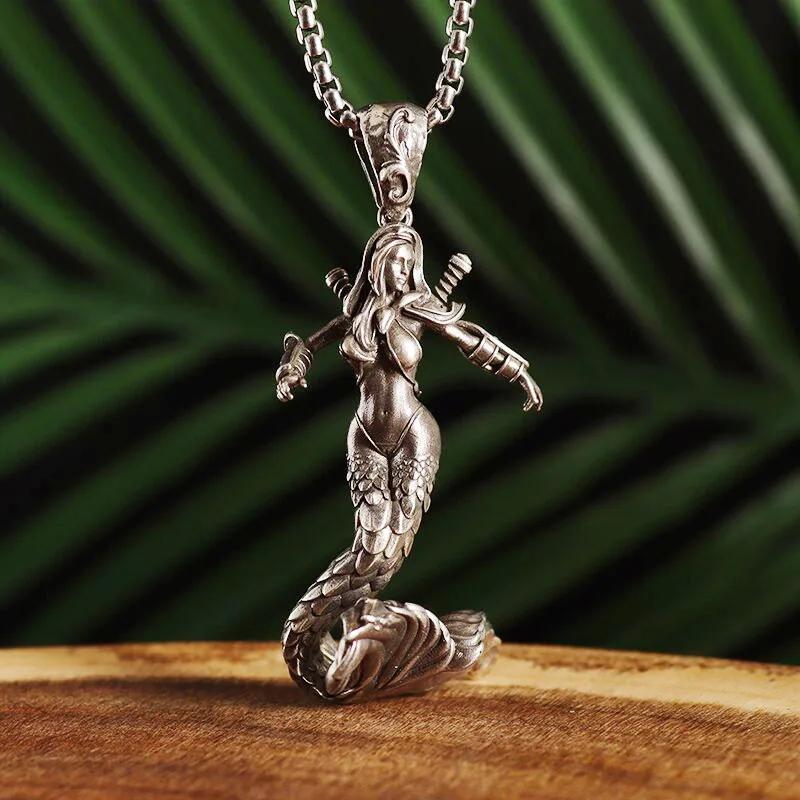 

Retro Punk Mermaid Female Warrior Pendant Necklace Suitable for Men and Women Couples Trend Jewelry Birthday Gifts