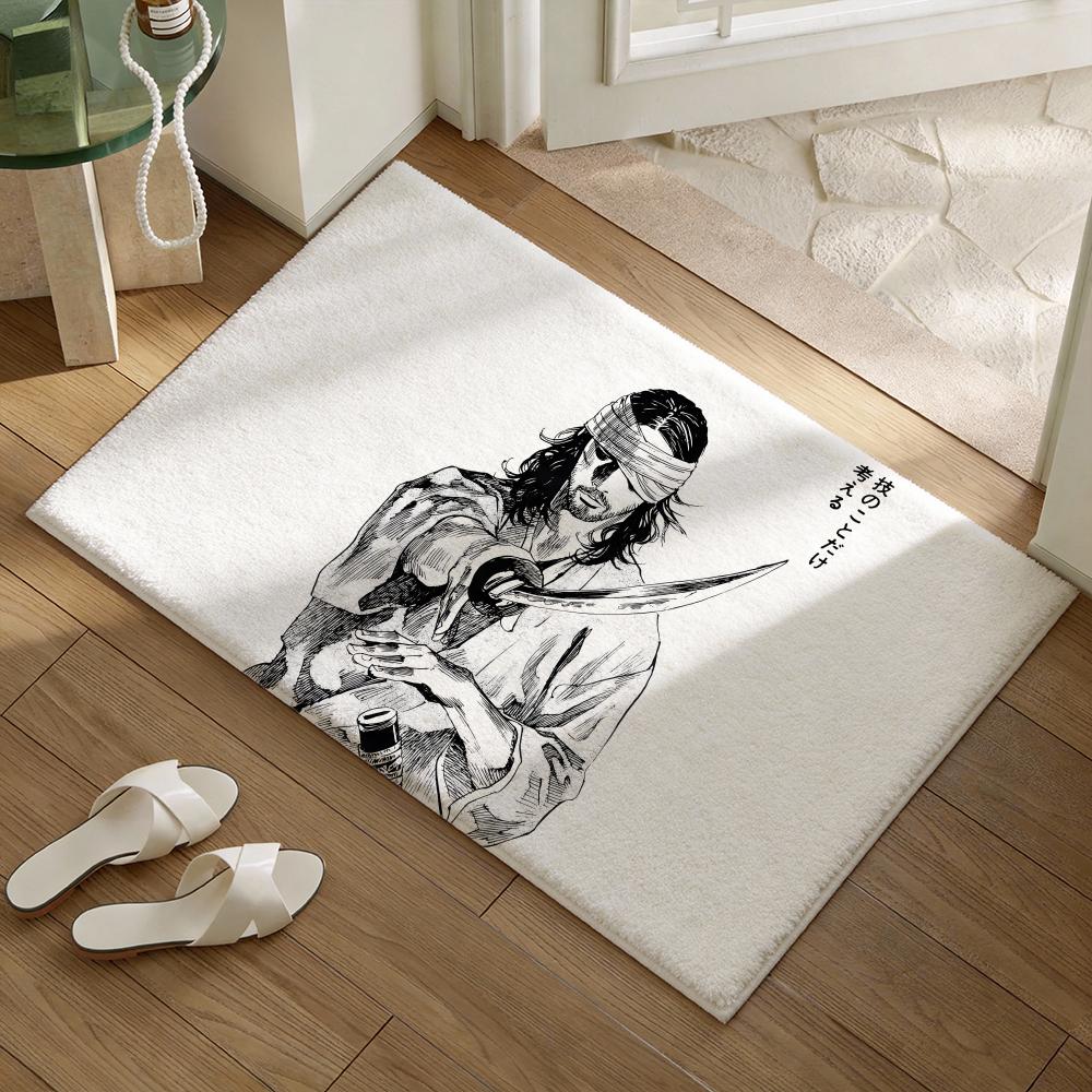 Classical Anime Vagabond Floor Mat Soft Flannel Non-Slip Door Mat - Thickened Rug for Living Room Home Decor