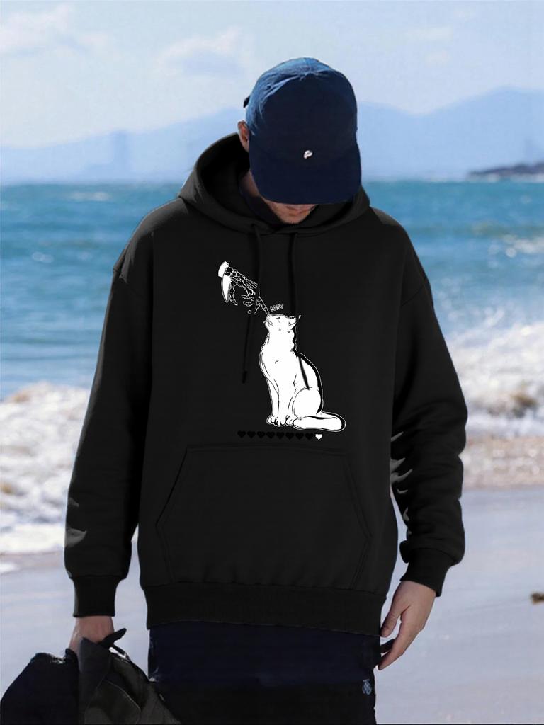 Boop Heart Cat Printing Hoodies Mens Oversized Comfortable Male Pullover All-Match Casual Hoody Pocket Fleece Streetwear