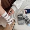 Korean Double Needle Striped Cotton Socks Autumn Retro Sports Stockings Piled Up Socks With Socks Stripes