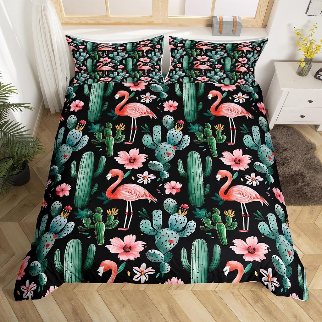 Comforter Chic Cactus Bedding Set Queen For Kids Teen Decor Cartoon Green Plants Succulents Nature Art Floral Comforter