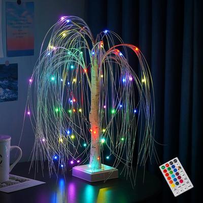 LED Willow Night Light Gypsophila RGB Tree Remote Table Lamp For Home Bedroom Wedding Christmas Indoor Decor Bedside Fairy Light