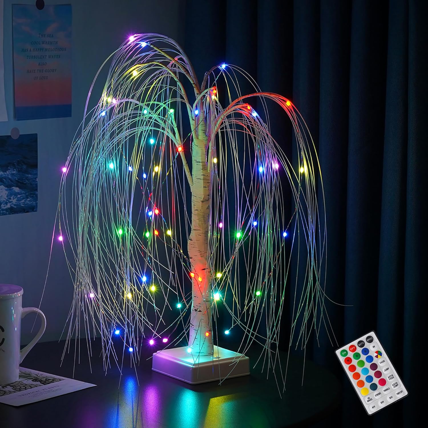 

LED Willow Night Light Gypsophila RGB Tree Remote Table Lamp For Home Bedroom Wedding Christmas Indoor Decor Bedside Fairy Light