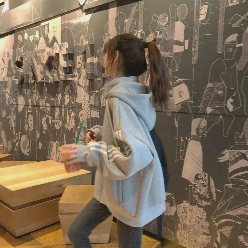 Official Women's Classic Oversized Hooded Zipper Sweater, 2020 Autumn/Winter Plus Velvet Jacket, Trendy Top