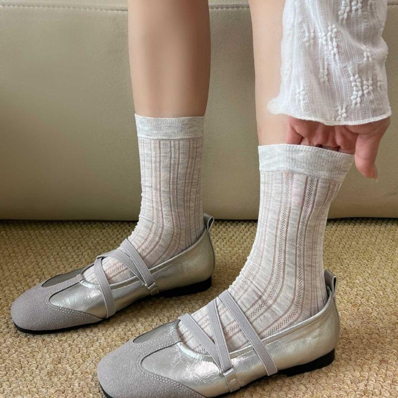 Thin Style Children's Short Tube Striped Sheer Stocking, Solid Color Long Cotton Sock, Versatile and Suitable for All Occasions.