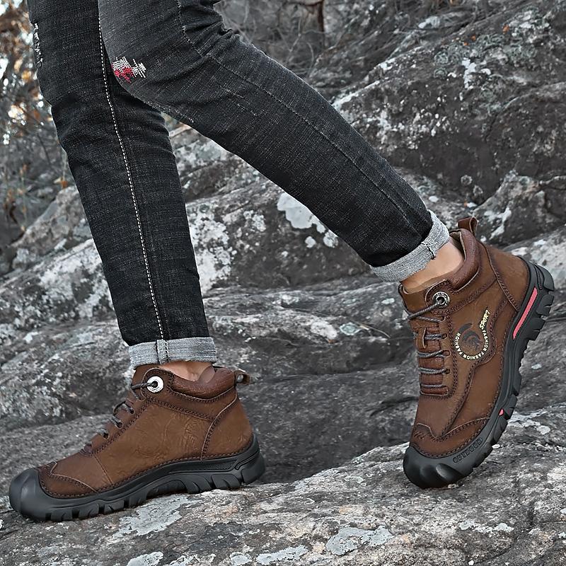 Men'S Comfortable Casual Genuine Leather Shoes Men High Quality Mens Sneakers Outdoor Winter Men Boots Warm Plush Hiking Boots
