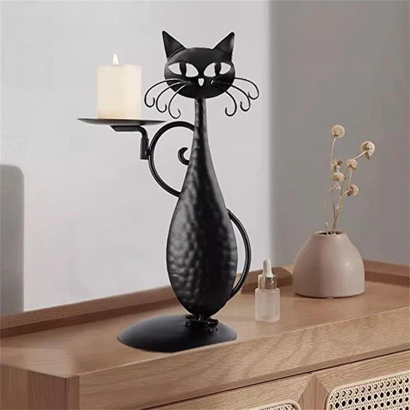 Portacandele Girevole A Forma Di Gatto In Ferro E Vetro – Decorazione Romantica Per Cene E Feste