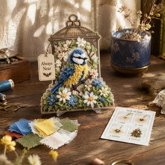 Dekorative Laterne Bastelset 3D Stoff-Poke-Art, DIY Vogel-Erinnerung Blumen-Set und Muster, Punch Needle Set für Erwachsene, Haus Tisch Kaminsims Dekoration