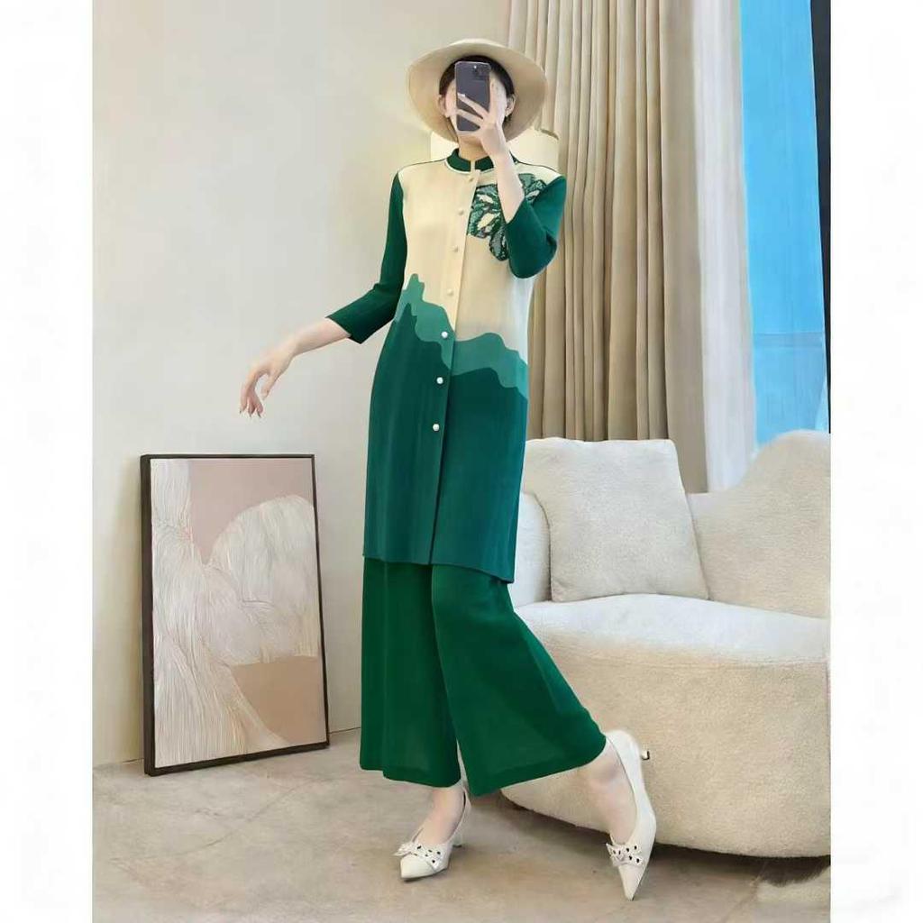 Elegant European-African Plus Size Cardigan & Wide-Leg Pants Two-Piece Set