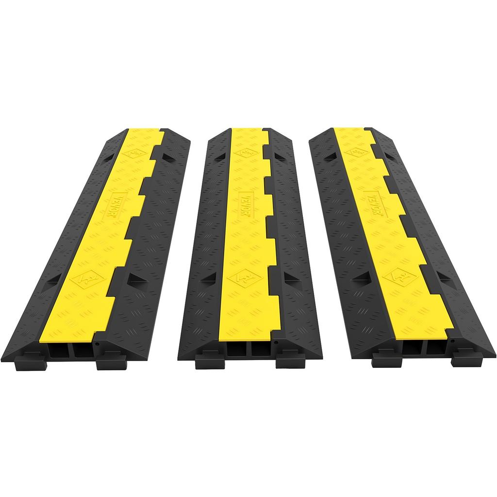 3 Pack of 2 11000lbs Per Axle Capacity Protective Wire Cord Ramp Driveway Rubber Traffic Speed Bumps Cable Protector