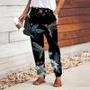 Women Bird Printing Pants Lace Up Elastic Waist Loose  Trousers Casual Long Pants Trousers with Pockets