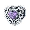 WOSTU 925 Sterling Silver Purple Crystal Lotus Charms Pearl Drop Pendant Retro Hollow Heart Bead Fit Original Bracelet Necklace