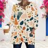 Women Plus Size Blue Pink Geometric Printed Round Neck Long Sleeve Loose Longline T Shirt With Pockets
