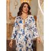 Middle East Foreign Trade Print Robe Elegant Soft Home Waist Lace-up Waist Hugging Tassel Dress Dresses