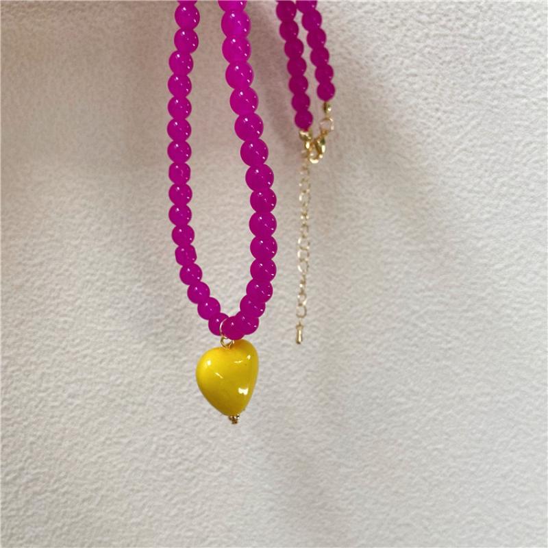 Harts Godisfärg Hjärtformad Hänge Glaspärlor Kort Chokerhalsband Halsband Estetisk Berlock Smyckestillbehör