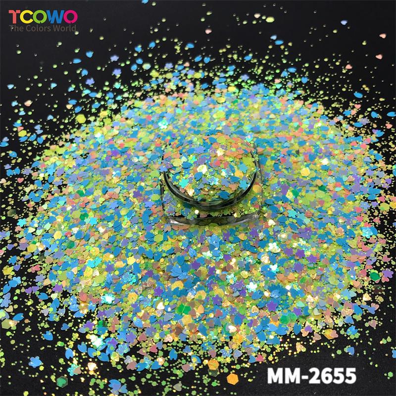 Iridescent Color Mix Heart Star Hexagon Shape Nail Eye Glitter for Resin Tumblers Crafts Makeup Festival Party