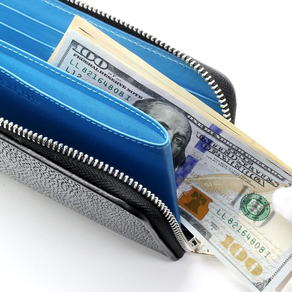 [Revetta] Stingray Leather Long Wallet, Sky Blue Interior, YKK Zipper, Galusha (Stingray) Leather, Black, Men's & Women's, Genuine Leather [192stw-4]