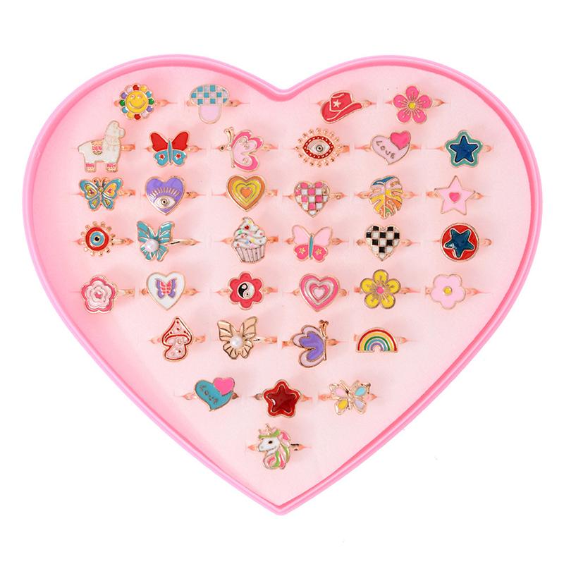 6/12/36pcs Adjustable Rings for Girls Pretend Play Makeup Toys for kids Cartoon Jewelry Alloy Rings Birthday Gifts for Girls