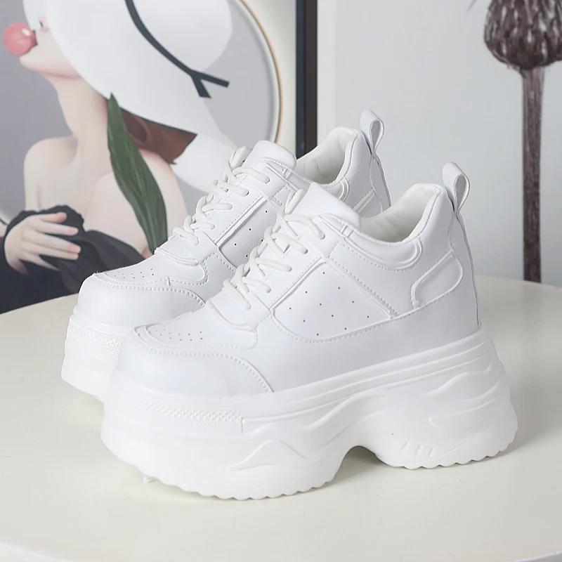 Fashion 12CM Microfiber Synthetic Leather Vulcanize Chunky Sneakers Platform Wedge Autumn Spring Ankle Booties Women Vulcanize