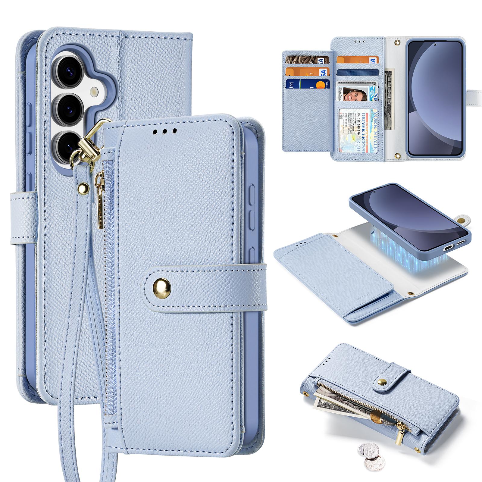 

For Samsung Galaxy S25+ Case DUX DUCIS Lawa Series Detachable Magnetic Cowhide Leather Cover Zipper Wallet Light Blue