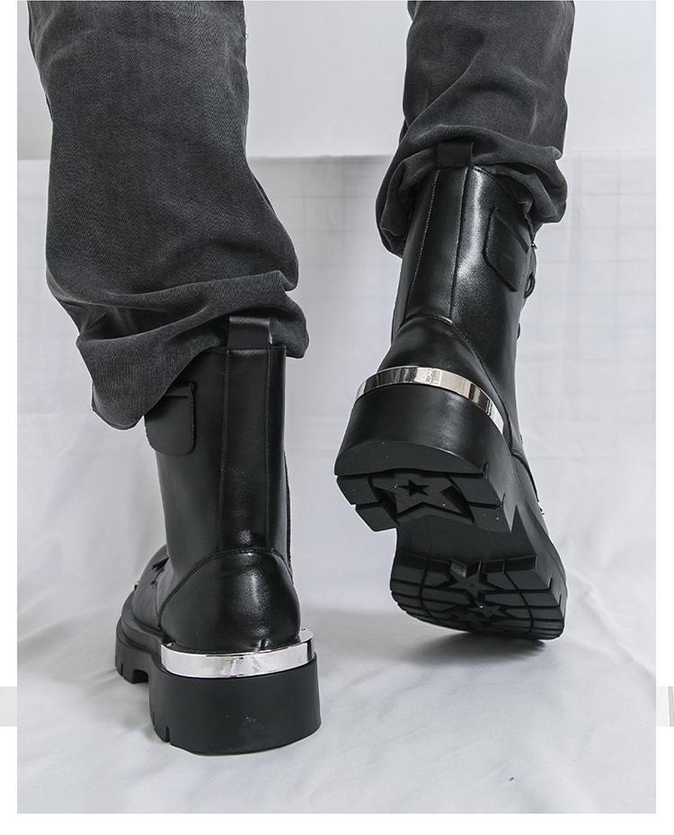 Herbstliche High-Top Lederstiefel - Dicksohlige Reißverschluss-Stiefeletten für Herren im britischen Stil, höhenerhöhende Freizeit- und formelle Kleidung.