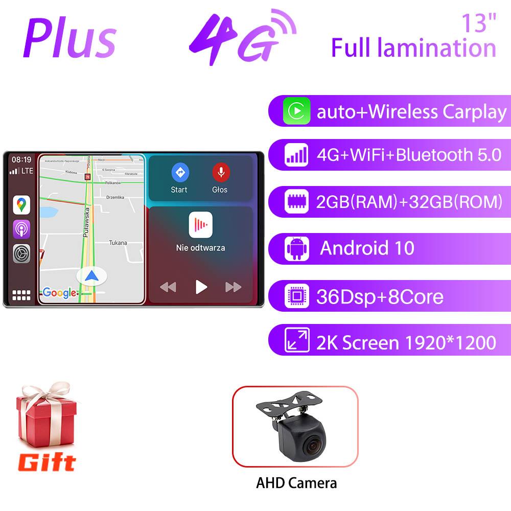 13" Inch 2 Din 4GLTE Car Android Radio Stereo Video Player GPS Universal Carplay Auto Multimedia Stereo For Tesla Style