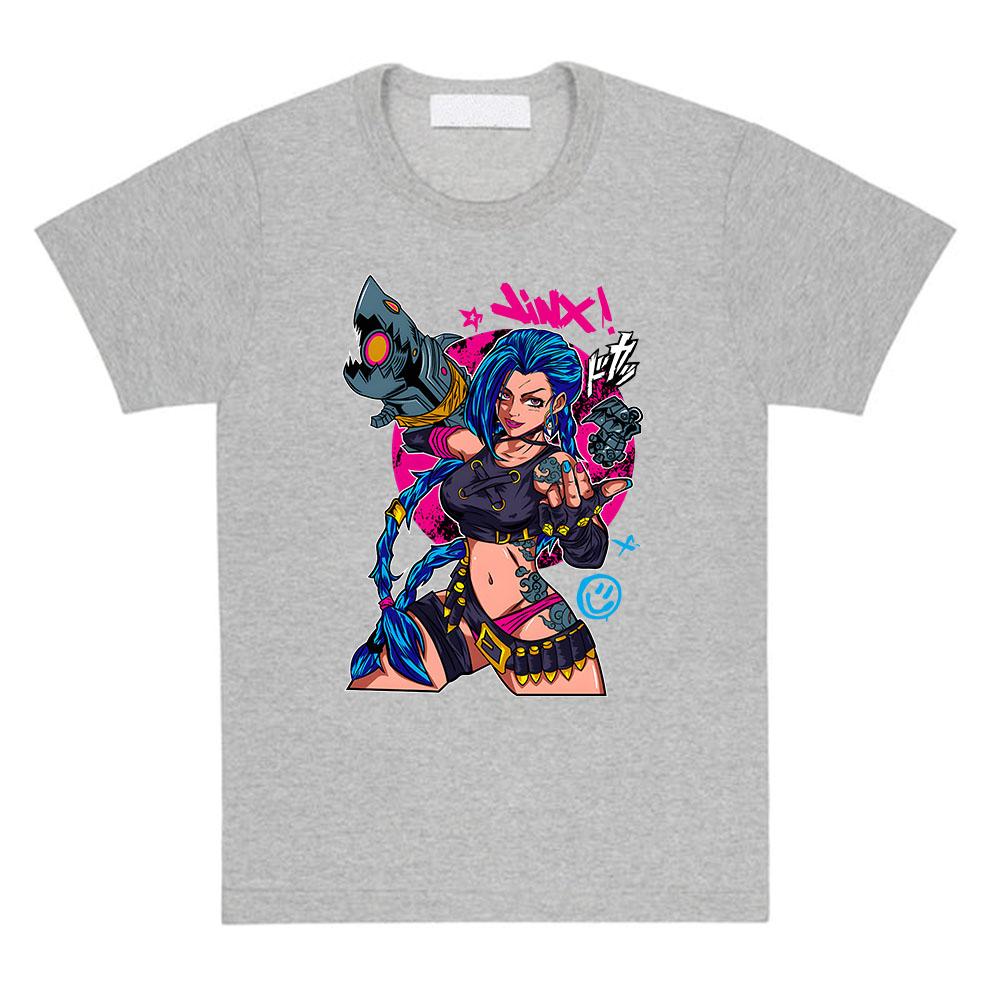 Game Jinx Arcane Tshirts Short Sleeve Summer Oneck Teeshirt Graphic Printing Clothes Hip Hop Streetwear Unisex Cotton Soft Tee