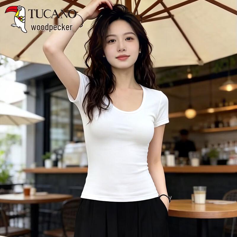 Women's Ribbed Slim Fit U-Neck Short Sleeve T-Shirt